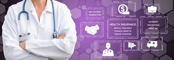 Arzt mit Krankenversicherung Gesundheitsgrafik. — Stockfoto