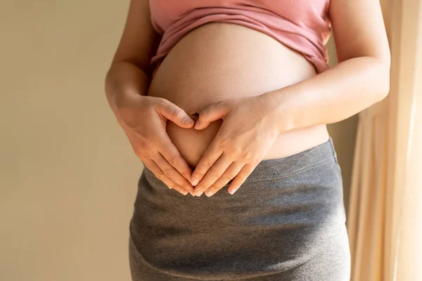 Mujer embarazada feliz y esperando un bebé en casa. — Foto de Stock