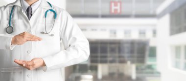 Doktor metin pankart tasarımı için ellerini aç.