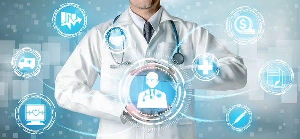 Doctor with health insurance healthcare graphic. — Stock Photo, Image