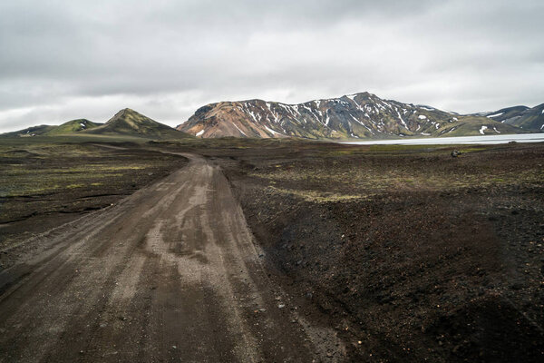 Road to Landmanalaugar on highlands of Iceland.