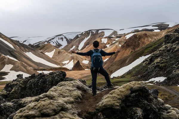 Randonnée pédestre à Landmannalaugar Islande Highland — Photo