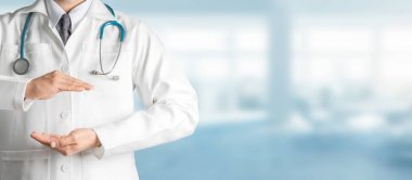 Doktor metin pankart tasarımı için ellerini aç.