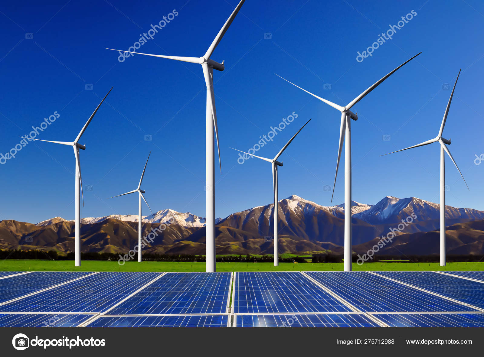 Panel solar y parque eólico energía limpia.: fotografía de stock ©  BiancoBlue #275712988 | Depositphotos