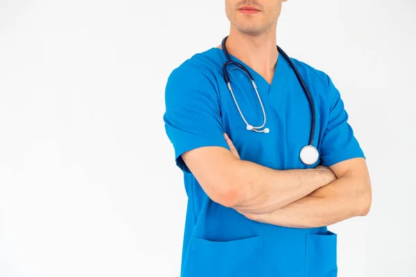Doctor in ziekenhuis uniform op witte achtergrond. — Stockfoto
