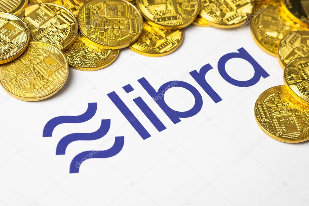Bangkok, Thailand - July 2, 2019: Libra logo is printed on white paper. Facebook reported to utilize new cryptocurrency called Libra. Libra was reported to be used for purchases in Facebook and other.