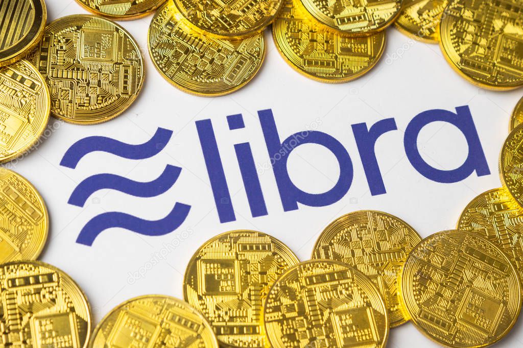 Bangkok, Thailand - July 2, 2019: Libra logo is printed on white paper. Facebook reported to utilize new cryptocurrency called Libra. Libra was reported to be used for purchases in Facebook and other.