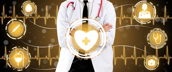 Doctor with Medical Healthcare Graphic in Hospital — Stock Photo, Image