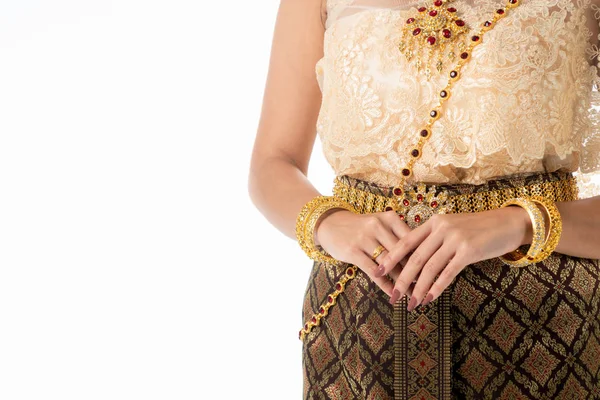 Женское портретное платье в традиционном тайском костюме . — стоковое фото