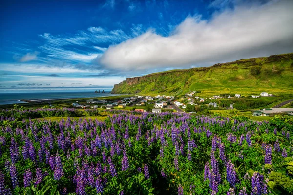 Schöne Stadt Vik i Myrdal Island im Sommer. — Stockfoto