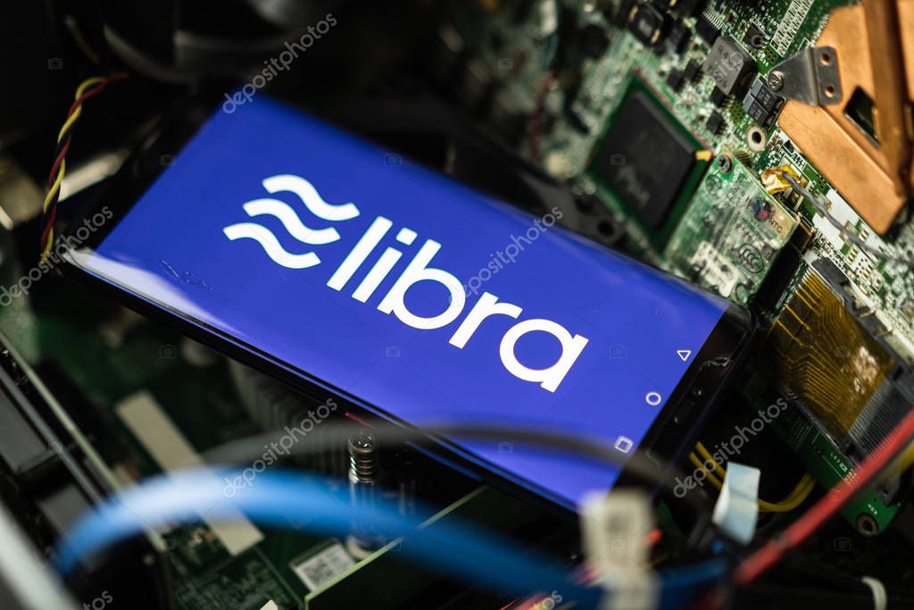 Bangkok, Thailand - July 2, 2019: Phone shows Libra logo on the screen. Facebook reported to utilize new cryptocurrency called Libra. Libra was reported to be used for purchases in Facebook and other.