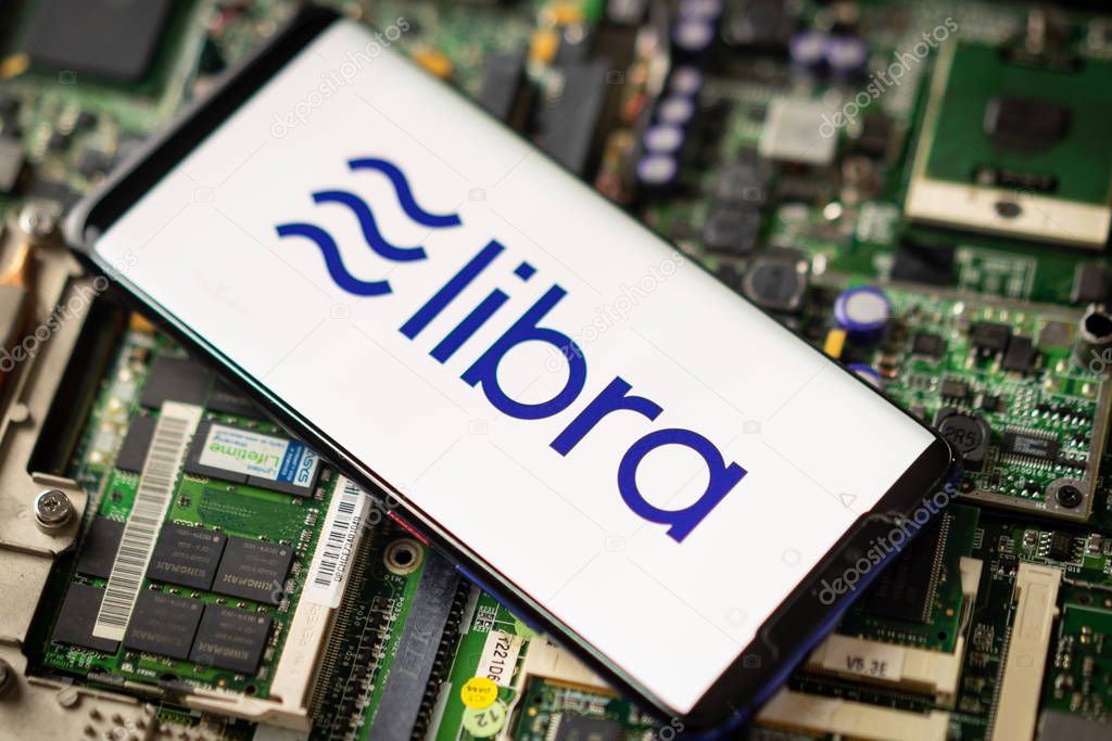 Bangkok, Thailand - July 2, 2019: Phone shows Libra logo on the screen. Facebook reported to utilize new cryptocurrency called Libra. Libra was reported to be used for purchases in Facebook and other.