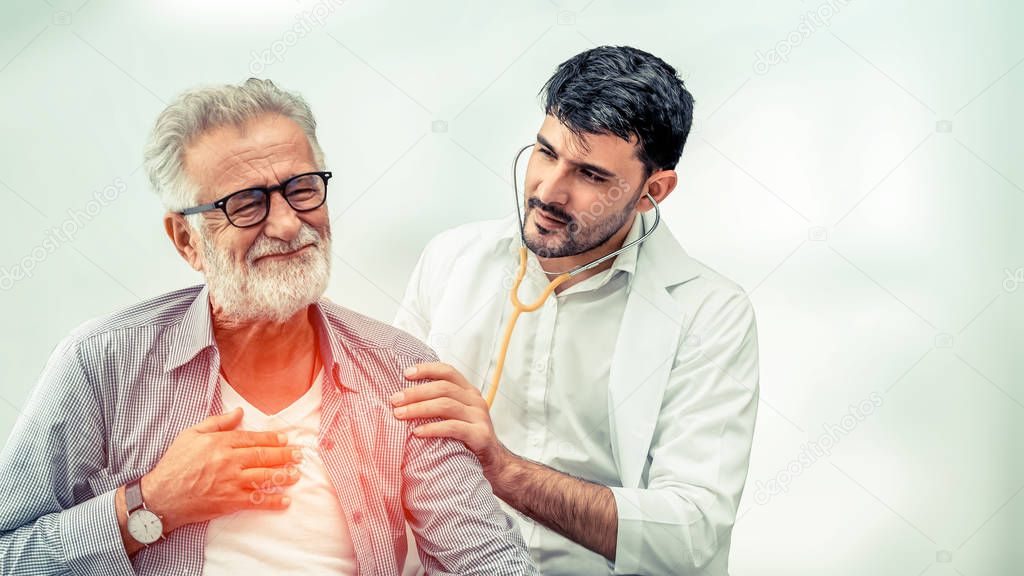 Doctor checking patient health in hospital office.