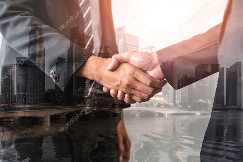 Double Exposure Image of Business and Financ