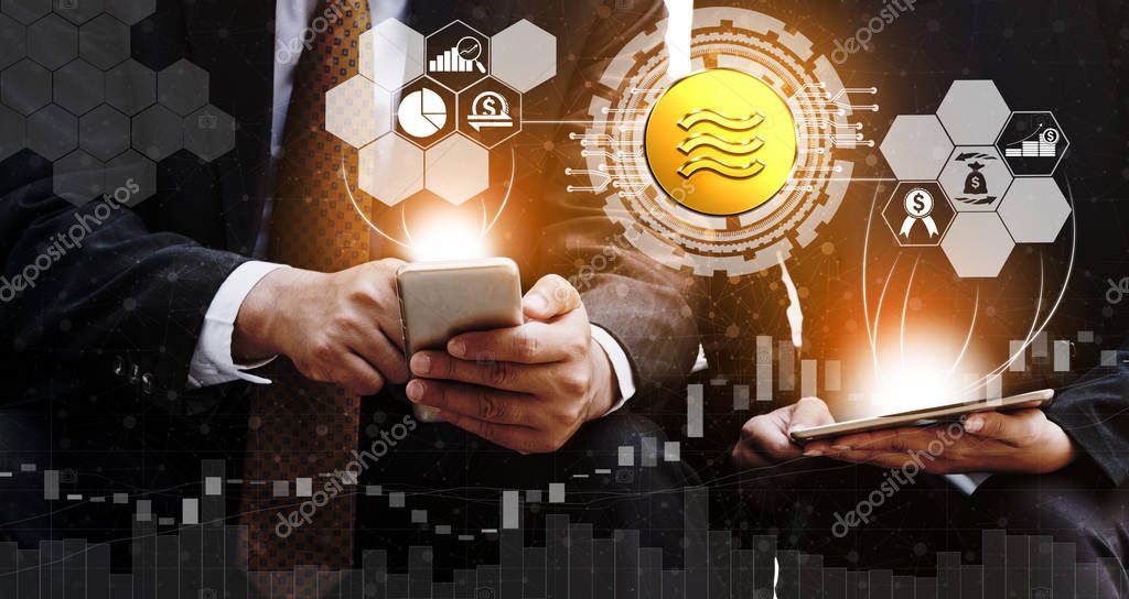 Libra cryptocurrency exchange trading concept. Libra is new electronic currency recently introduced by major company. Libra was reported to be utilized on online payment on many partner websites.