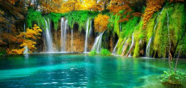 Waterfall landscape of Plitvice Lakes Croatia. clipart