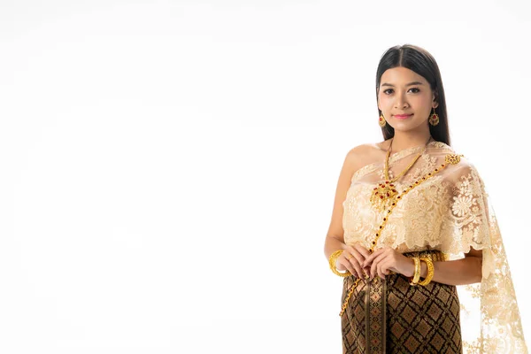 Φόρεμα γυναίκα πορτραίτο σε παραδοσιακό ταϊλανδέζικο κοστούμι. — Φωτογραφία Αρχείου