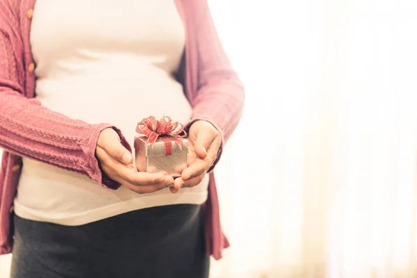 Mujer Embarazada Sintiéndose Feliz Casa Mientras Cuida Hijo Joven Madre — Foto de Stock