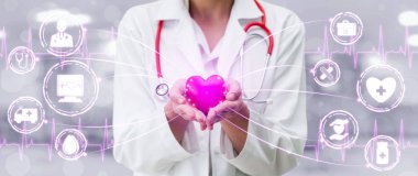 Tıbbi Sağlık Kavramı - Dijital tıbbi simgeler, tıbbi bakım insanlar, acil servis ağı, hasta sağlığı doktor verileri ile hastanede Doktor.