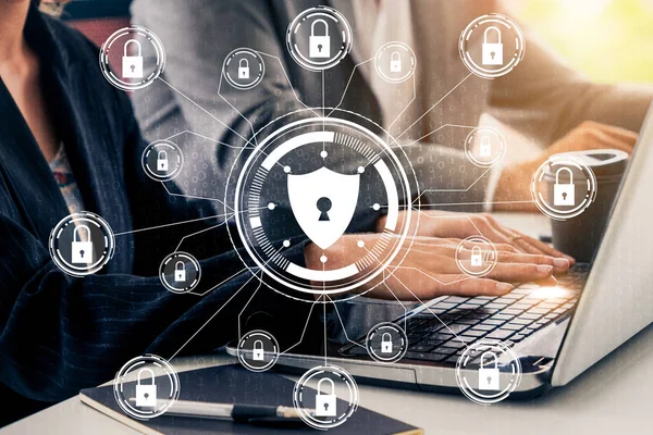 Cybersicherheit Und Digitales Datenschutzkonzept Symbolgrafik Zeigt Sichere Firewall Technologie Für — Stockfoto