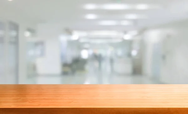 Wooden Table Modern Hospital Interior Copy Space — Stock Photo, Image