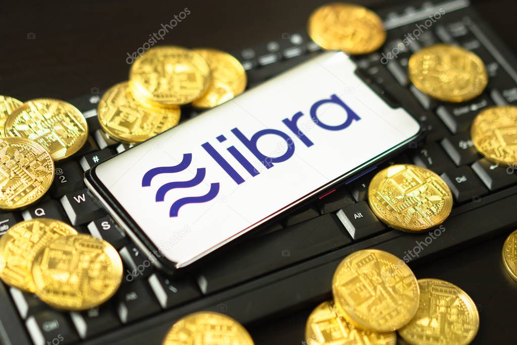 Bangkok, Thailand - July 2, 2019: Phone shows Libra logo on the screen. Facebook reported to utilize new cryptocurrency called Libra. Libra was reported to be used for purchases in Facebook and other.