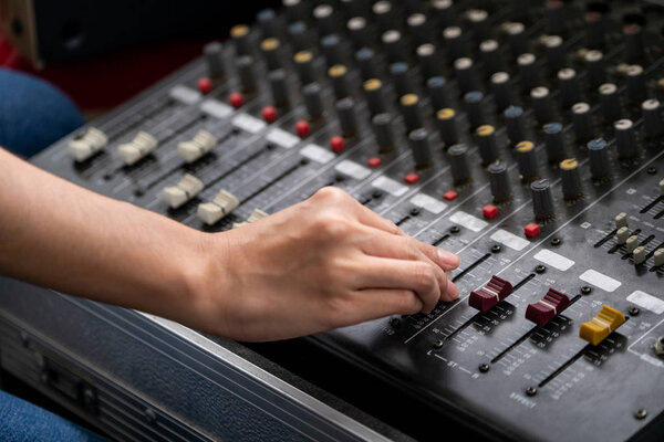 Close up of amplifier mixer and equalizer.