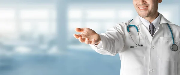 Doctor open handen voor uw tekst banner ontwerp. — Stockfoto