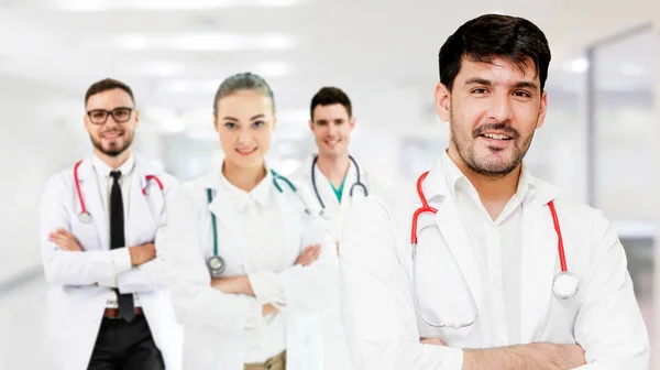 Groupe Des Professionnels Santé Médecin Professionnel Travaillant Dans Bureau Clinique — Photo