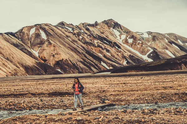 Traveler Hike at Landmannalaugar Iceland Highland — Stock Photo, Image