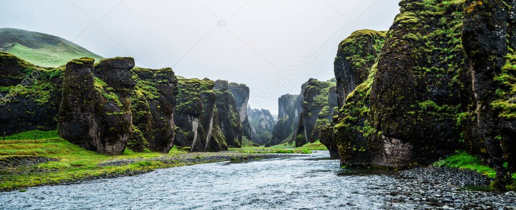 Unique landscape of Fjadrargljufur in Iceland.