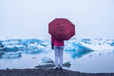 Izlanda 'da Jokulsarlon buzul lagünü seyahat.