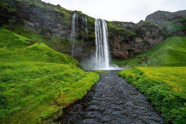 İzlanda 'da Sihirli Seljalandsfoss Şelalesi.