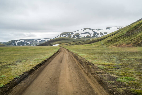 Road to Landmanalaugar on highlands of Iceland.