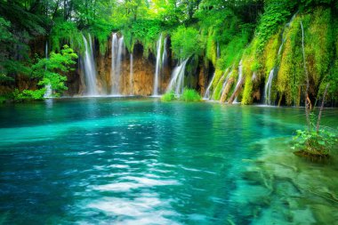 Plitvice Gölleri Hırvatistan Şelale manzara.