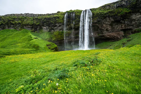 Mágikus Seljalandsfoss vízesés Izlandon. — Stock Fotó