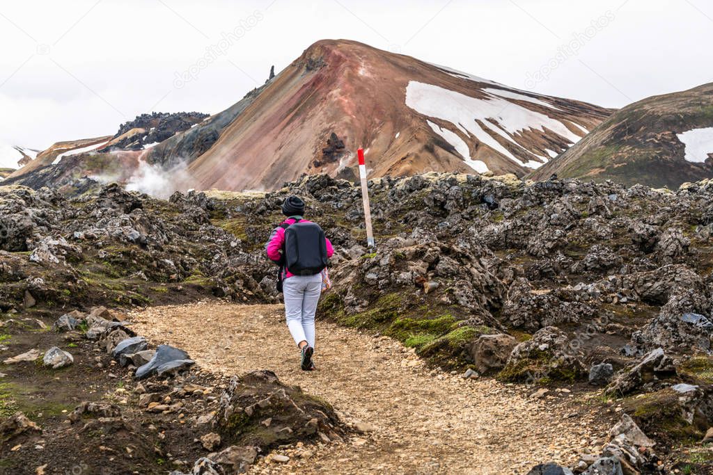 Traveler Hike at Landmannalaugar Iceland Highland 