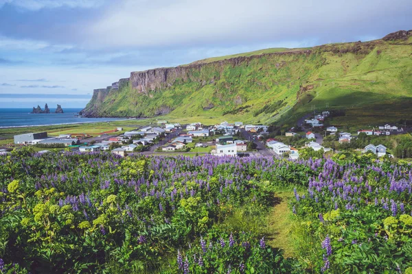 Bela cidade de Vik i Myrdal Islândia no verão . — Fotografia de Stock