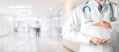 Doktor metin pankart tasarımı için ellerini aç.