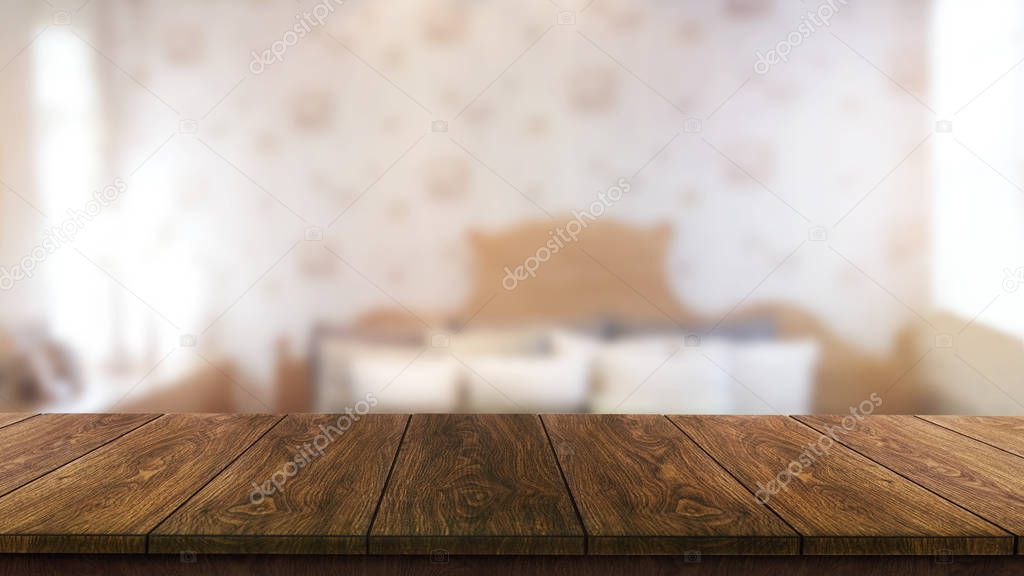 Wood table in modern home room decoration.