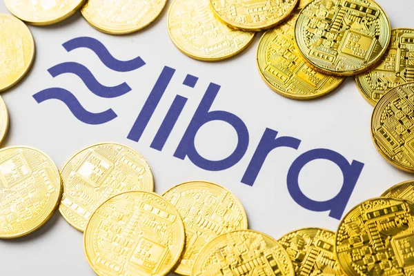 Libra logo tryckt på vitt papper. — Stockfoto