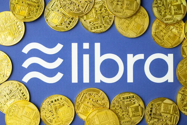 Libra logo tryckt på vitt papper. — Stockfoto