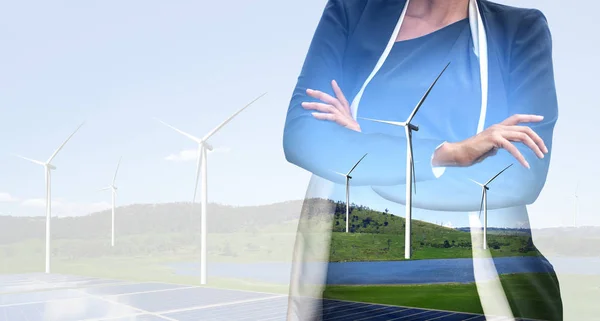 Wind Turbine dubbel exponering grafiskt gränssnitt. — Stockfoto