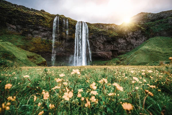 Cascada mágica de Seljalandsfoss en Islandia. — Foto de Stock