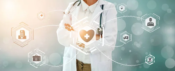 Doctor with Medical Healthcare Graphic in Hospital — Stock Photo, Image