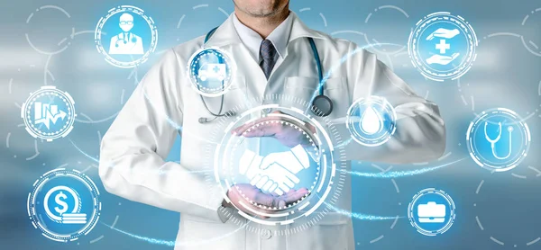 Doctor with health insurance healthcare graphic. — Stock Photo, Image