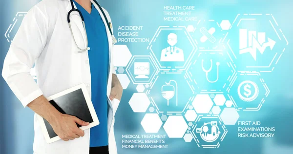 Doctor with health insurance healthcare graphic. Stock Picture