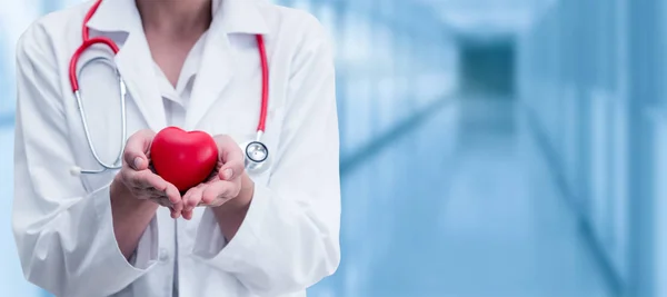 Arzt mit rotem Herz im Krankenhaus. — Stockfoto