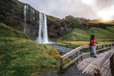 İzlanda 'da Sihirli Seljalandsfoss Şelalesi.