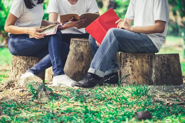 Equipe Jovens Estudantes Que Estudam Projeto Grupo Parque Universidade Escola — Fotografia de Stock